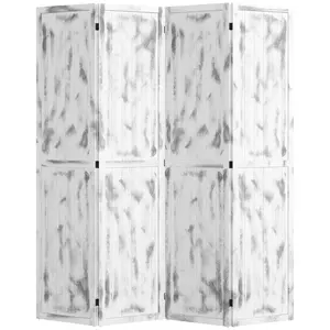 HOMCOM 5.5' Tall 4-Panel Room Divider and Folding Privacy Screen, Woodgrain Freestanding Privacy Divider, Partition Wall, Rustic White