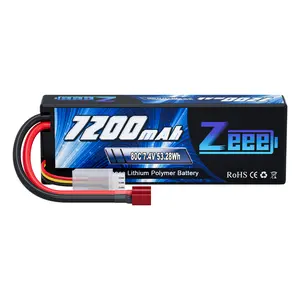 Zeee 2S Lipo Battery 7.4V 80C 7200mAh Hardcase RC Battery with Deans T Style Connector for RC Vehicles Car Truck Losi Slash Buggy Team Associated