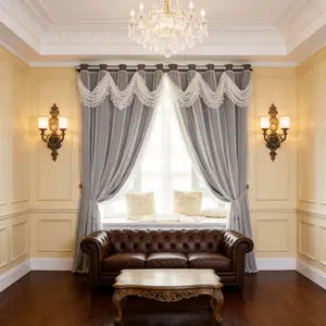 Luxury Embroidered Curtains for Bedroom European Double Layer Curtains with Valances for Living Room Bedroom