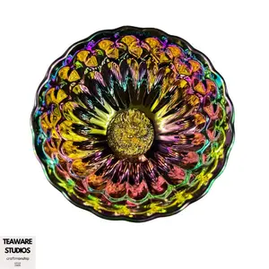 Rainbow Scalloped Dragon Motif Handmade Royal Teacup-CL