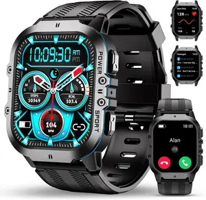 OUKITEL Military Smart Watches for Men(Answer/Make Calls), 1.96'' Fitness Smart Watches for Android/iPhone, Waterproof Smart Watch with Blood Pressure/Heart Rate/100+ Sport Modes, Watches for Men