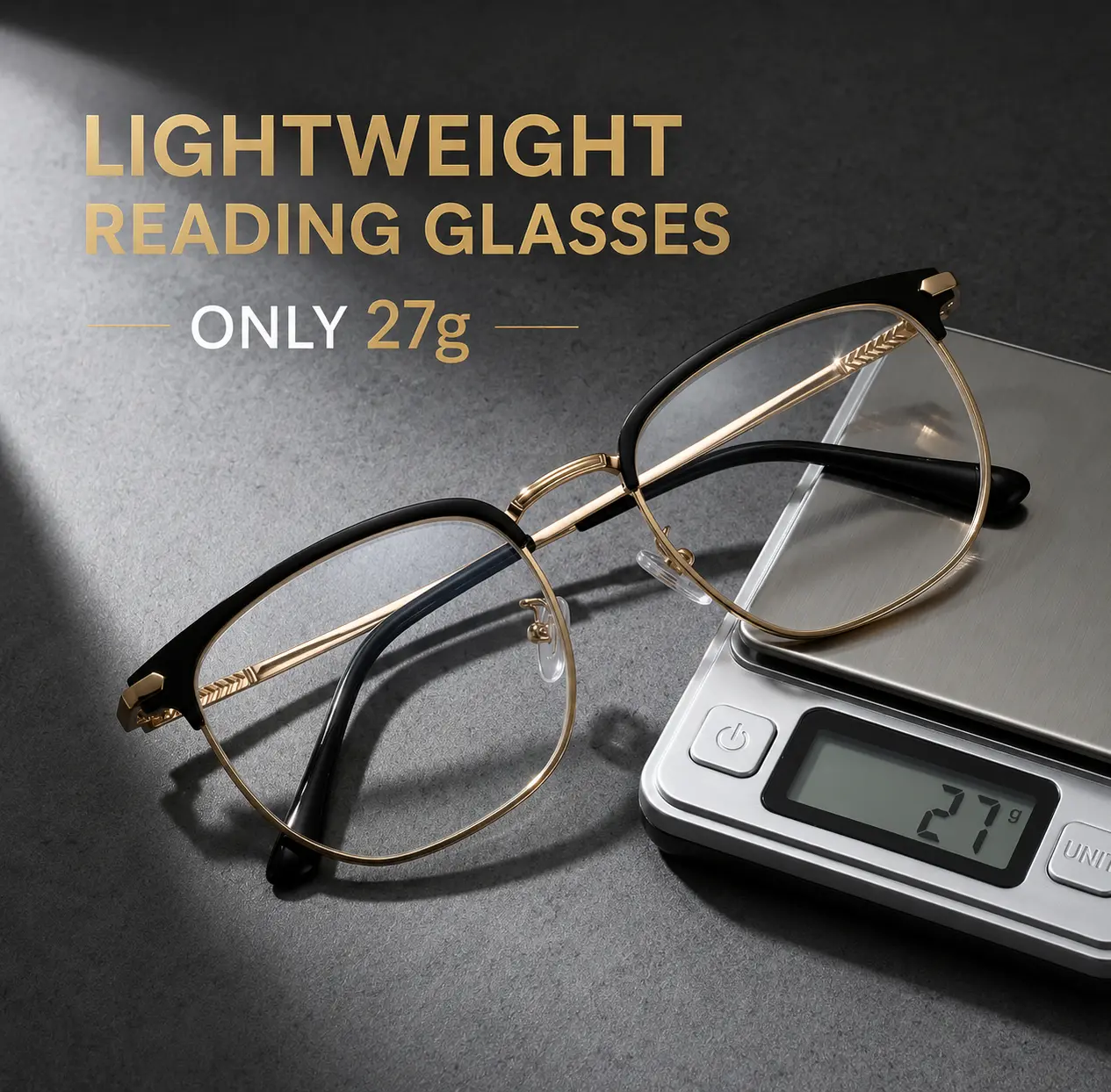 Progressive Multifocal Reading Eyeglasses, Stylish Black-Rimmed with Gold Trim, Single Item Fashion Eyewear Frame