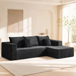 【2 Packages Shipping】 106" Plush Corduroy Cloud Velvet Modular Boneless Couch with Chaise & Ottoman, No Assembly Required - L-Shaped Sectional Sofa Set with Flexible Configuration - 107"W x 69.5"D x 30"H, 3 Seater
