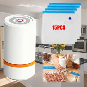 Handheld Electric Vacuum Sealer with 15 Food Preservation Bags USB Charging for Fresh Fruits Vegetables Moisture Proof Home Kitchen Storage Solutions