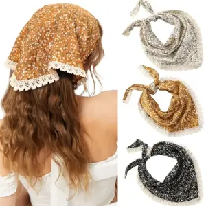 2026 3 count Floral Scarf, Chiffon Hair Bandanas Kerchief, Vintage Boho Hair Scarf for Women Girls