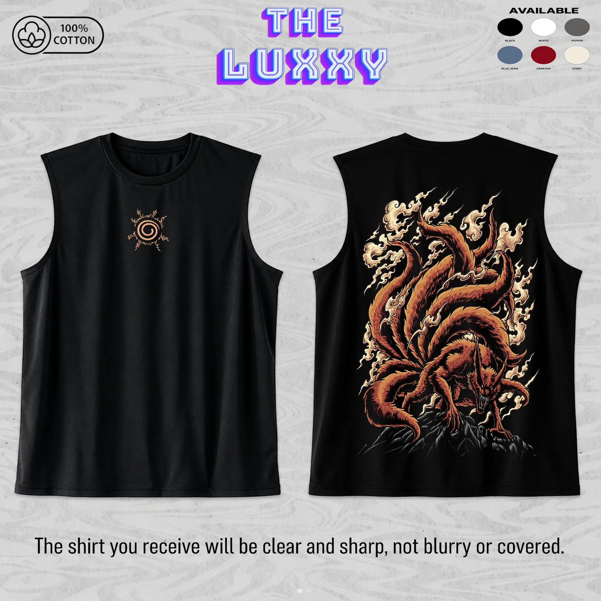 Kurama The Nine Tails Unisex Cotton Premium Comfort Colors Tank Top, Naruto Anime Merch, Grunge Cotton Comfort Tank Top, Anime Aesthetic Gift, Gym Tank Top, Anime Gym Tank Top