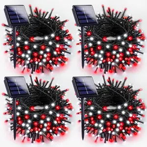 Solar Christmas Lights 4-Pack Red & White 400LED 132FT ip65 Waterproof Outdoor String led Lights with 8 Modes for color-changing Xmas Tree Party Wedding aut Garden Fence house Decor door