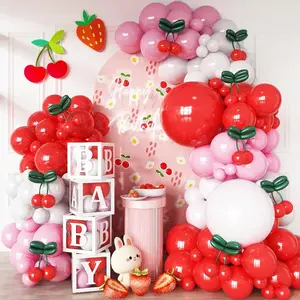 Cherry Balloon Arch Kit 113 Pcs Red Pink Balloons Garland for Girls Cherry Birthday Berry 1st Birthday Decorations First Summer Fruit Party Pink Baby Shower Cherries Party Wedding Valentine's Day