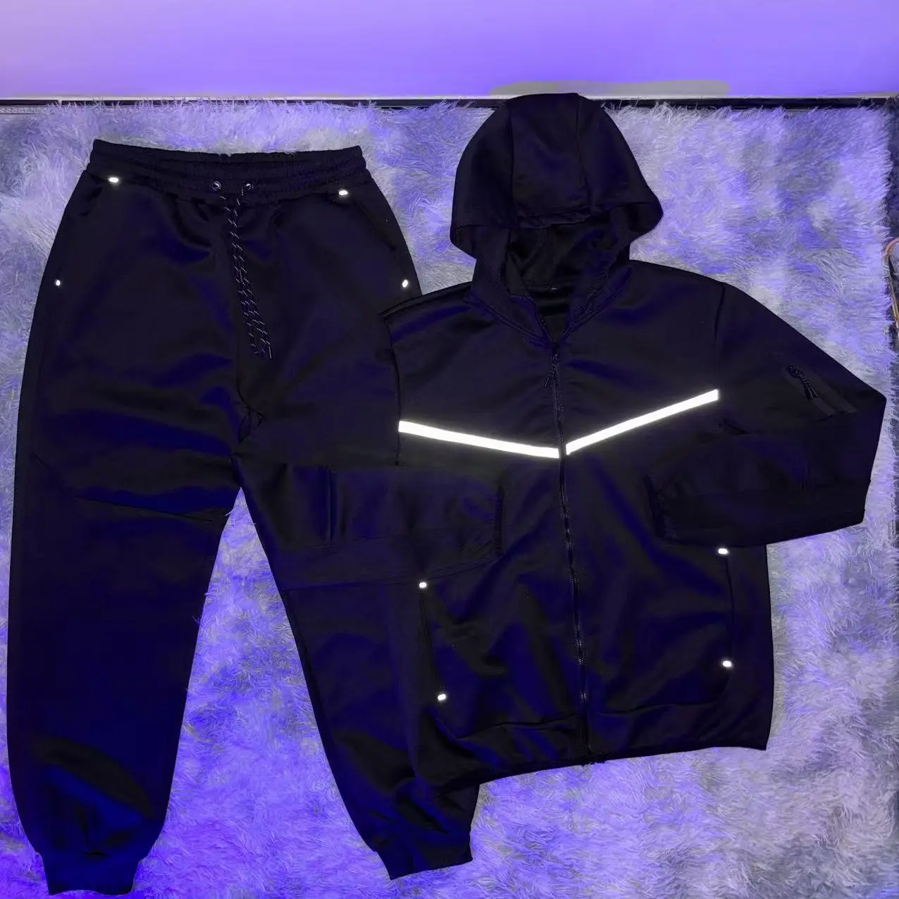 Men's 2-Piece Tracksuit - Casual Sport Hooded Windrunner Jacket, Slim-Fit Breathable Sweatpants with Reflective Stripes, Trendy Spring-Autumn Sports Training Wear