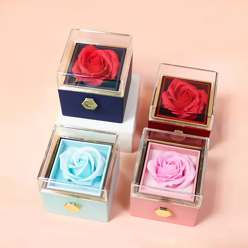 Rotating Eternal Rose Box w/ Pendant Necklace