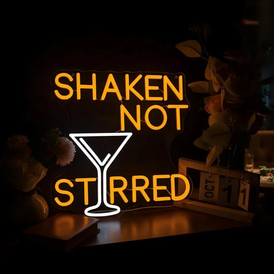 "Shaken Not Stirred LED Neon Light Sign, 35cm x 35cm Fluorescent Decor, Stylish Addition for Bars, Restaurants with LED Technology to Boost Vibrant Atmosphere"