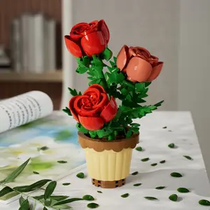 Mini Creative Building Block Flower Pot, Never Fades Flowers, Decorative Artificial Flowers, Peony, Daisy, Rose, Orchid, Carnation, Party Gift, Home Decor, Office Decoration