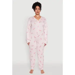 Plus Size Martini Graphic Print Pajama Onesie