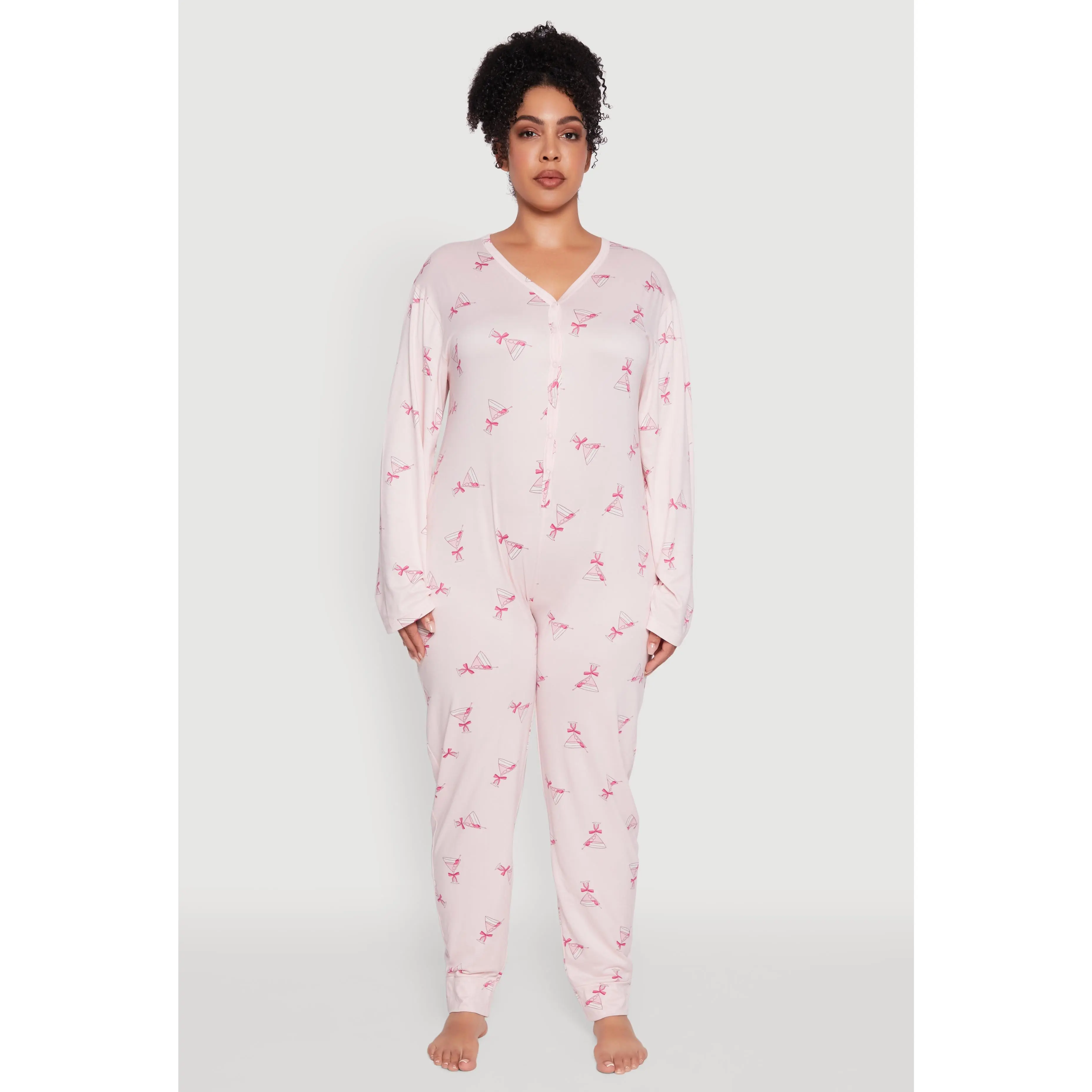 Plus Size Martini Graphic Print Pajama Onesie