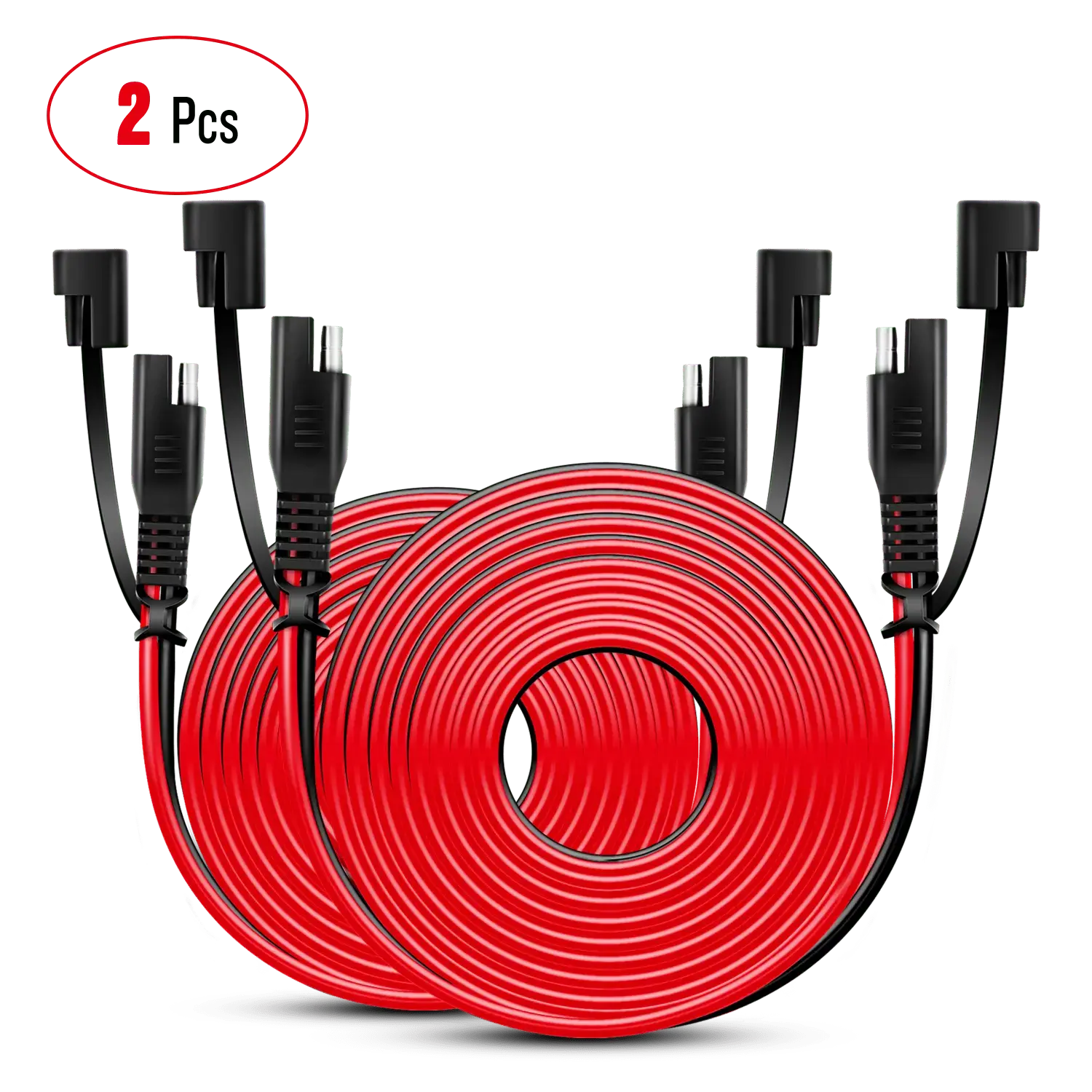 Nilight SAE to SAE Extension Cable (2 Pcs), 12Ft 16AWG 2-Pin 100% Copper Wire Harness with Dust Cap, 12-24V DC, High Current Conductivity for Cars, Trucks, Battery Chargers, Solar Panels, Sae Connectors