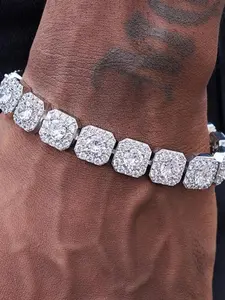 Square Zircon Sparkling Tennis Bracelet, Hip Hop Luxury Fashion Lock Clasp, Exquisite Bracelet, Fashionable Bracelet, Perfect for Daily Wear, Vacation Dates, Surprising Gift Idea