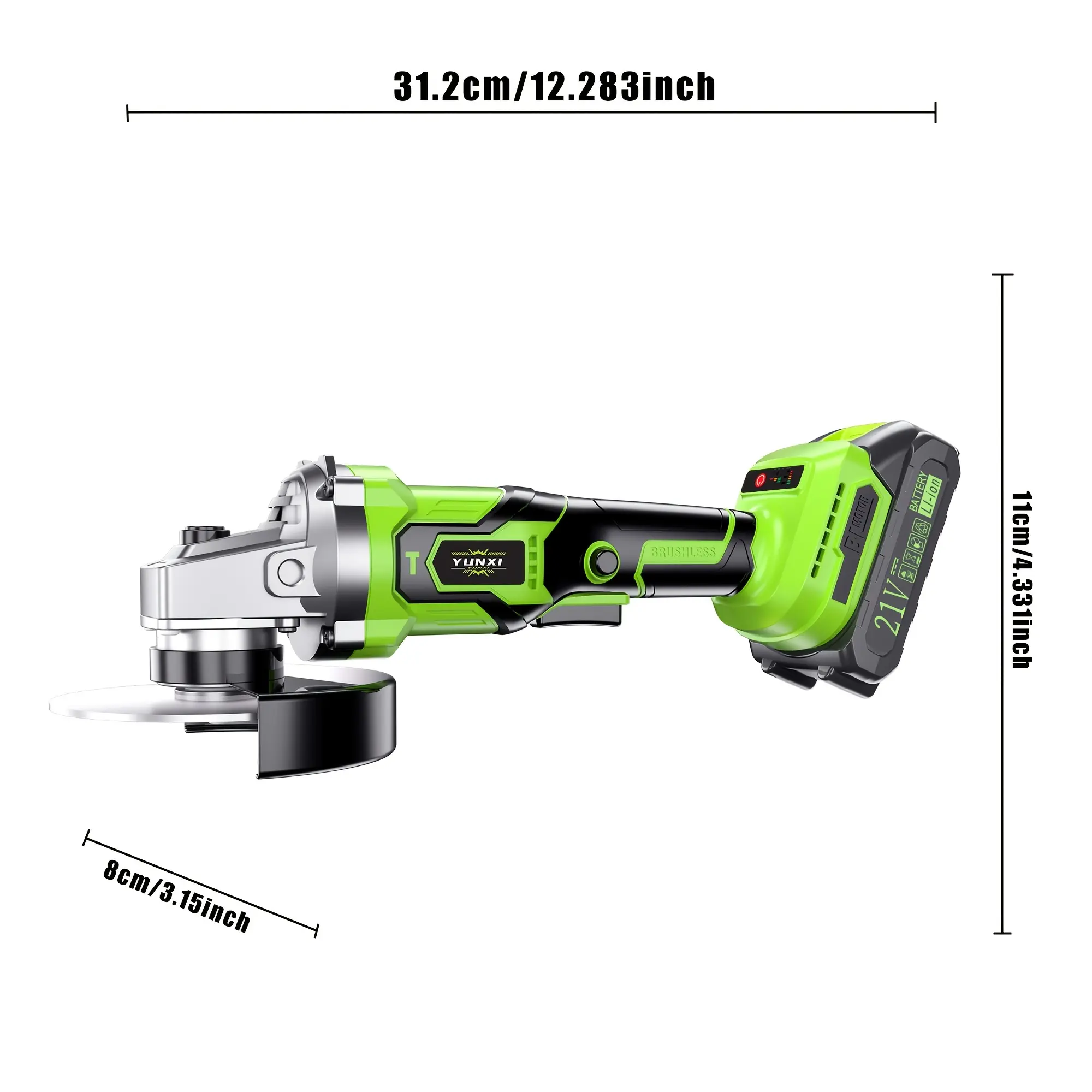 125mm Cordless Angle Grinder with Battery and Charger, Grinders Power Tools Electric Brushless Angle grinder with 90° Left/Right Side Handle & 2 Variable Speed for Metal, Tile Cutting and Grinding