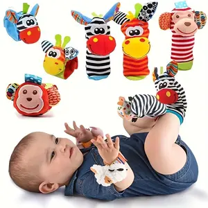 YRUIZEUP A set Newborn Baby Cartoon Animal Wrist Bell Rattle Socks, New Set Of And Plush Stuffed Toys, Cute And Comfortable Children's Indoor Socks, Colourful And Diverse Styles, Gifts For Boys And Girls Doll Wrist Watch