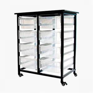 Luxor Furniture MBS-DR-8L-CL Mobile Bin Storage Unit Double Row with Large Clear Bins, Light & Dark Gray