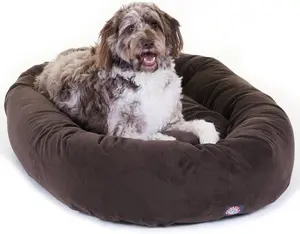 52 Inch Suede Calming Dog Bed Washable 52X35X11 (Inch) – Cozy Soft round Donut Dog Bed with Spine Support for Dogs to Rest Their Head - round Pet Bed X- Large – Chocolate