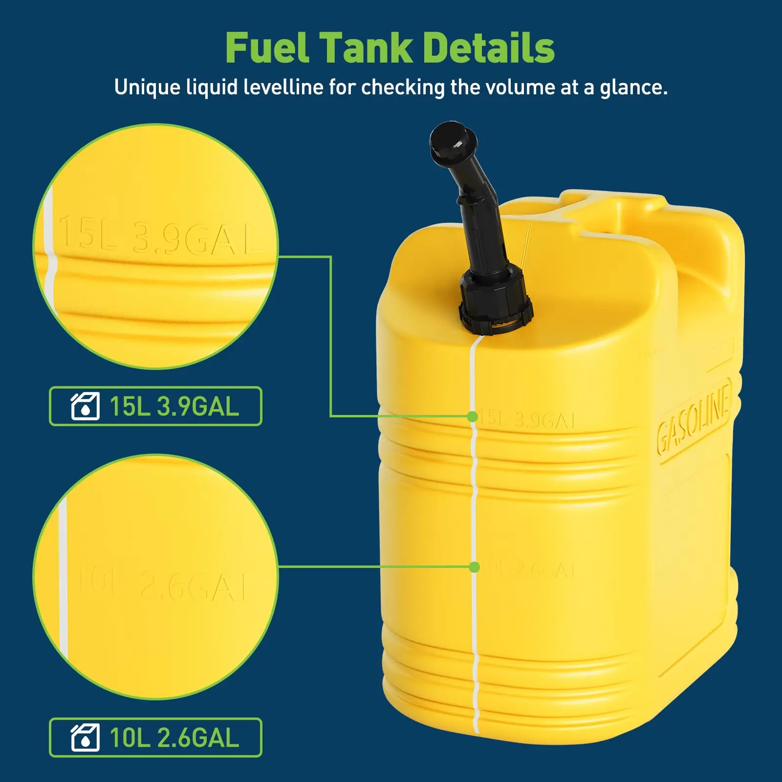 Garvee Heavy Duty DOT Compliant Fuel Can Set – 5 Gallon, HDPE Gasoline & Fuel injector Jugs, Easy Pour Spout, Visible Level Stripe, Air Release Valve, For Cars, Generators, ATVs, Boats, Lawnmowers – Red & Yellow 2-Pack