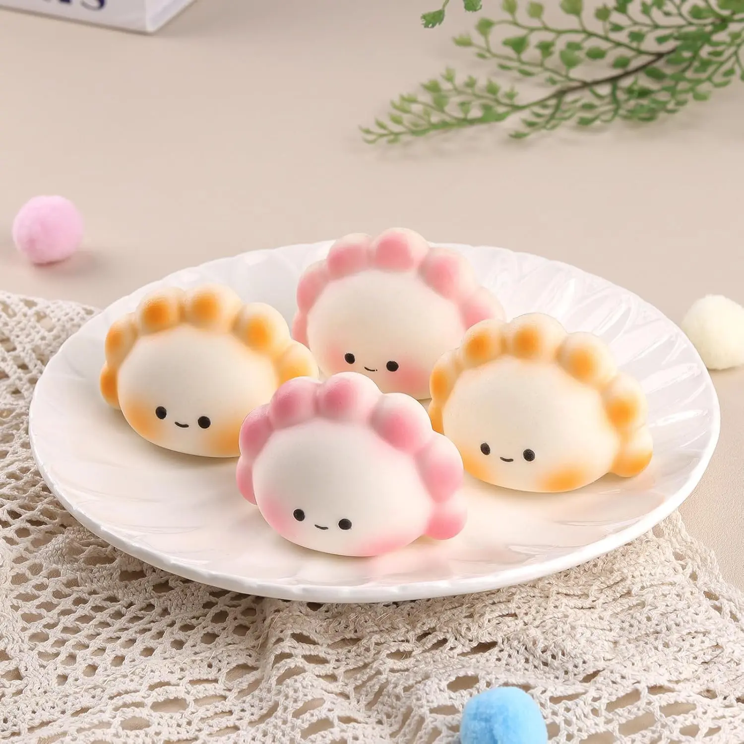 Anboor 4 PCS 2.9-inch Unisex Squishy Dumpling - Slow Rising Fidget Sensory Stress Relief, Realistic Cute Kawaii Food for Classroom Gifts for Teachers, Coworkers