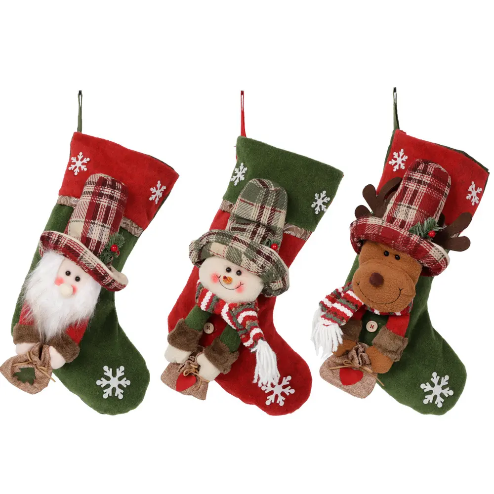 Pack 3 - Hot Sale Snowman Santa Elk Xmas Tree Fireplace Ornaments Gift Candy Bag Home Sock Christmas Decor