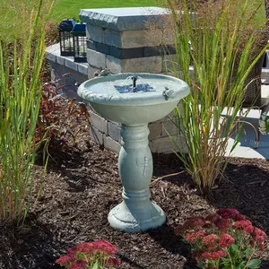 Smart Solar  Country Gardens IntelliSolar Birdbath with Remote - Weathered Stone