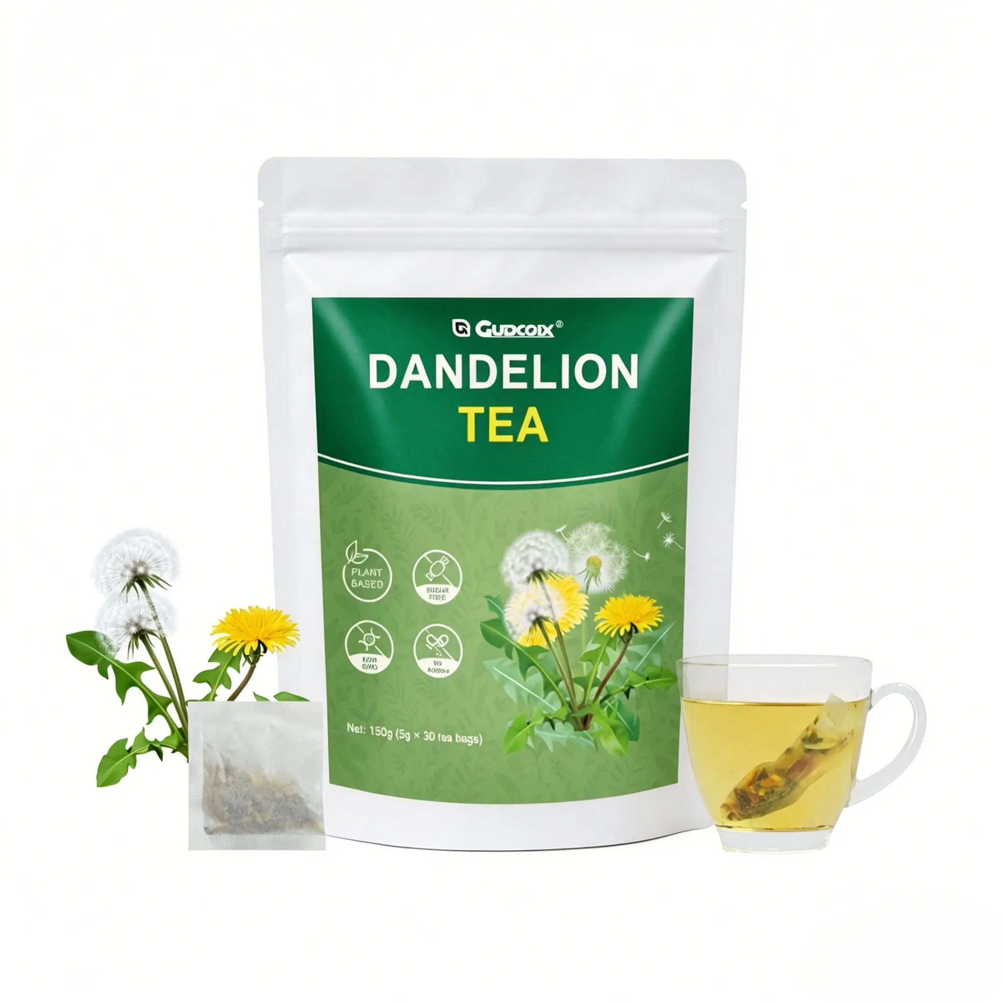 Dandelion Tea by Gudcox | Plant-Based Herbal Detox & Liver Cleanse, Sugar-Free, No Additives, 30 Tea Bags (150g)