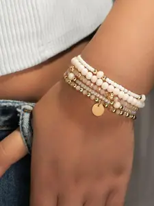 5pcs Boho Chic Faux Pearl & Beaded Stretch Adjustable Bracelet Set, Elegant Vintage Style Jewelry for Everyday & Party Wear, Women Gift, Stackable Bracelet Set