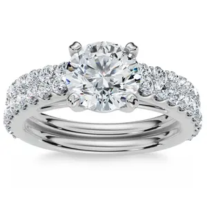 2 ct Round Cut Diamond Engagement Wedding Ring Set 14k White Gold Lab Grown