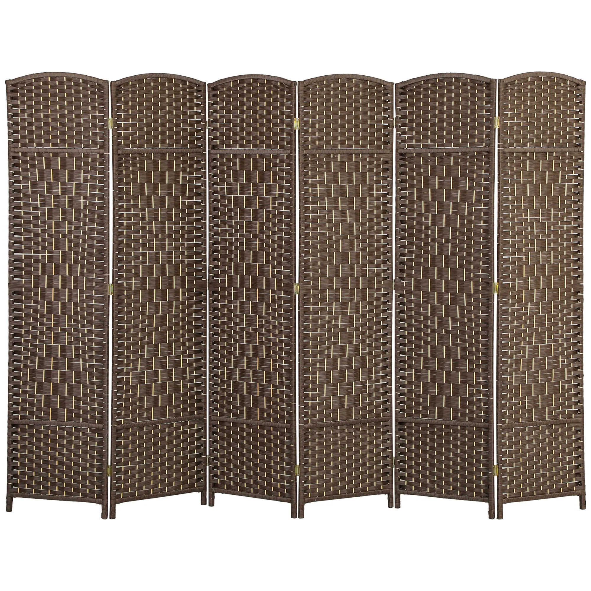 Vintage Farmhouse 6' Tall 6-Panel Wooden Room Divider, Brown Freestanding Privacy Partition - Floor-Standing Screen for Home Office, Bedroom Decor