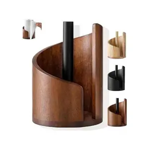 Mountain Paper Towel Holder Countertop with Mango Wood Round Base and Iron Holder, Wood Paper Towel Holders Countertop,Easy One-Hand Tear for Kitchen, Holds Jumbo & Mega Rolls (Brown)