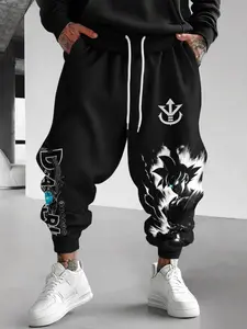 Go-Ku Graphic Pants for Daily Wear, Comfortable Baggy Sweatpants, Heavyweight Mid-Waist, Ankle Length, Four-Season Casual Pants