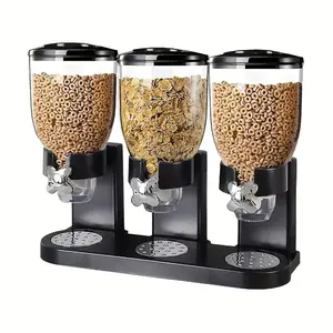 Three-Barrel High-Capacity Food Dispenser With Storage Container Smart Grain Snack Distribution System For Kitchen Organization Ideal For Oatmeal Cereal Candy And Bulk Foods