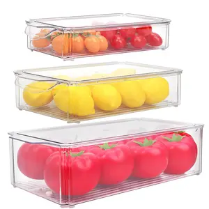 Set Of 3 Refrigerator Organizer Bins Stackable Fridge Organizers Clear Plastic Bins For Fridge BPA-Free Fridge Storage Containers for Fridge Freezer Cabinet Kitchen Pantry