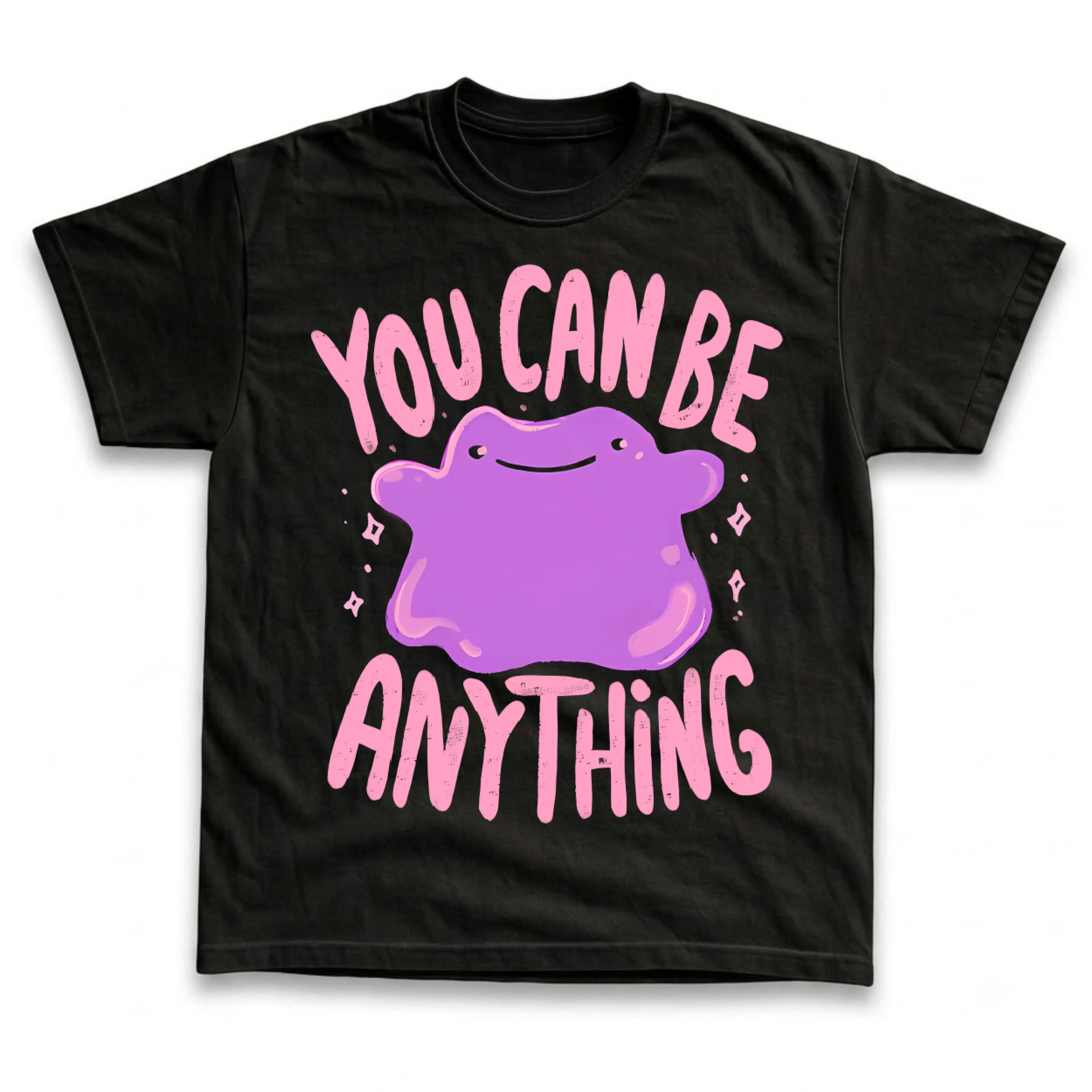 Men's and Women's T-Shirt, Vintage You Can Be Anything Graphic Tee, Pokebon Ditto T-Shirt, Unisex Gift Manga Anime Tshirt, Gothic Grunge Y2K Emo Scene Amity Affliction Style Clothes Men Women Streetwear