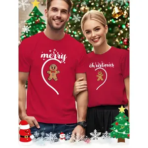 1pc Couple's Matching Christmas T-Shirts, Soft Everyday Casual Tees with Merry Christmas Text, Perfect Christmas Gift for Him/Her, Year-Round Comfort Fit, Holiday Tops, Short Sleeve Shirt, Please Order Separately for Men and Women