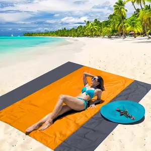 [Beach Blanket] Lightweight, Oversized Beach Blanket Sandproof |   Foldable Beach Mat with 4 Corner Stakes, for Outdoor Camping Travel Vacation Hiking, Polyeaster Material
