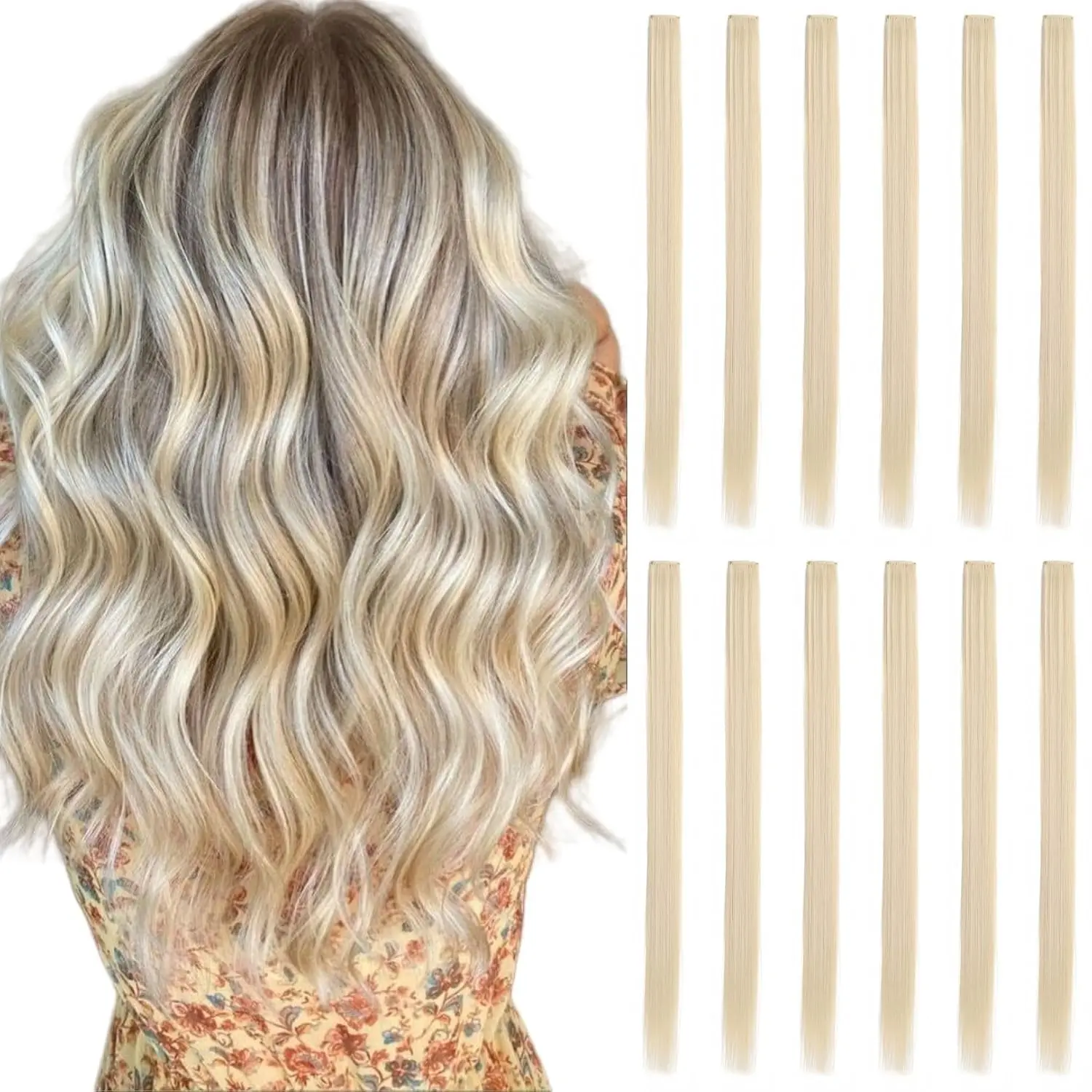 Colored Hair Extensions Clip in for  Girls Women, 22 inch Straight, 12 count Blonde