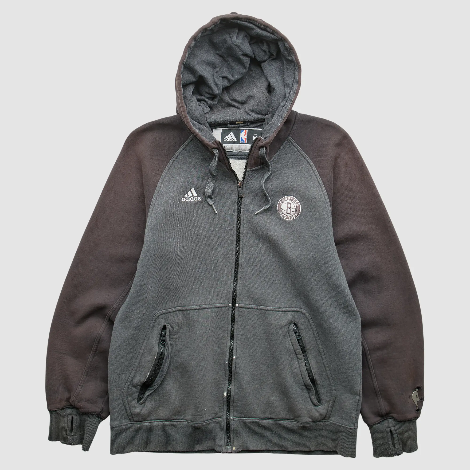 Brooklyn Nets Adidas 2010s Full Zip Sweatshirt - Gray - S