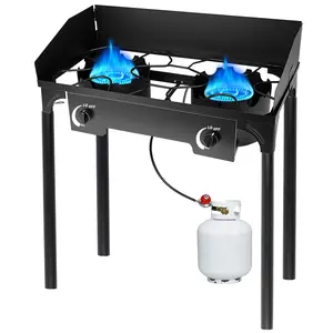 2 Burner Propane Gas Stove for Outdoor Cooking, 150,000 BTU Camping Cooker with Windscreen, Backyard Grilling with Removable Legs for Backyard Cooking, BBQ, Baking and Frying