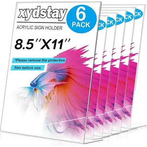 Acrylic 6pack 8.5x11 L Shape Clear Plastic Menu Holder for Restaurant, Office, School, Store & Home Use - Unbreakable Design
