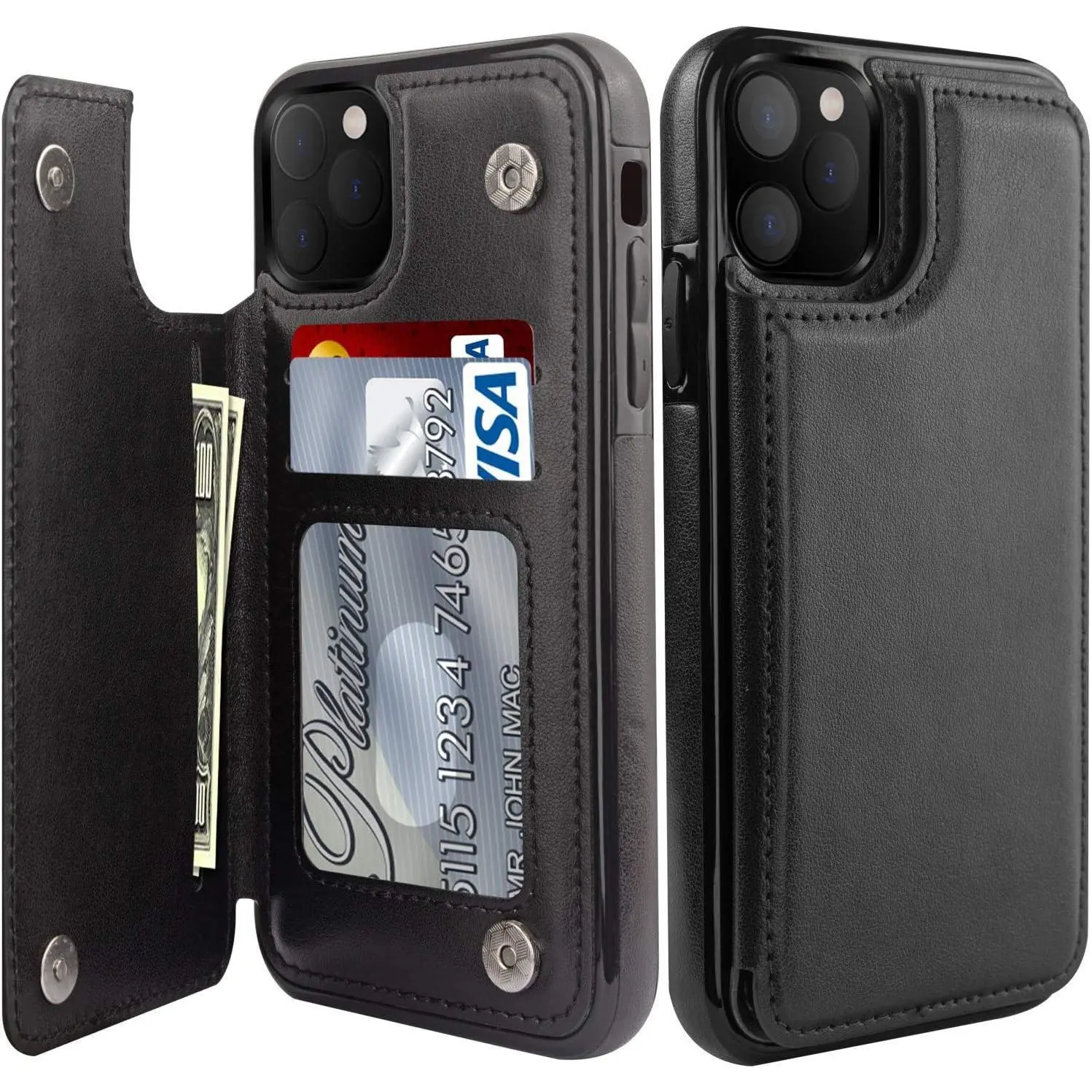 Luxury Leather Smartphone Wallet Case with Card Holder, Card Slots, Kickstand & Double Clasp - Shockproof Cellphone Accessories for iPhone 12-16 Pro Max