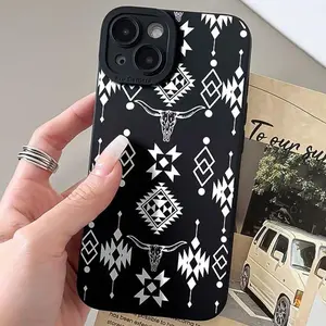 Western Cow Head Pattern Phone Case, Decorative Phone Protector Cover, Phone Accessories Compatible with iPhone 11 12 13 14 15 16 Series