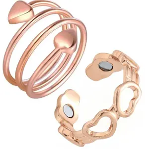 GleamJoy B 2pcs Rose Gold Magnetic Ring for Women – Adjustable Heart-Shaped Energy Ring, Fashionable Copper Healing Jewelry, Suitable for Daily Wear and as a Valentine's Gift For her