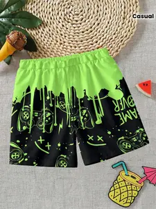 Boys' Casual Short Pants, Swim Print Sports Trunks, Outdoor Beach Shorts, Game Pattern, Comfortable Breathable Quick-Dry, Summer Travel, Swimming Trunks, Youth Boys Swim Trunks