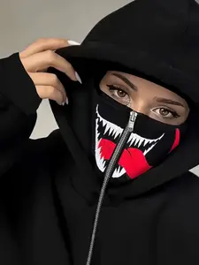 Women's Halloween Spider Print Gothic Style Hoodie with Zipper Pocket, Casual Loose-Fit Fall & Winter Long Sleeve Sweatshirt, Comfortable Daily Wear