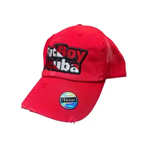 FatBoy Scuba Red Mesh Distressed Ball Cap