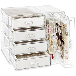 Jewelry Organizer with 4 Drawers Clear Acrylic Velvet Trays for Women 3 Layers Ideal for Jewelry Storage Earring Holder Transparent Multi Compartment Design